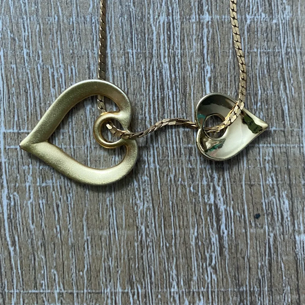 Double Heart Pendant Necklace 14K Gold Chain Romantic Jewelry Delicate Feminine - Image 4