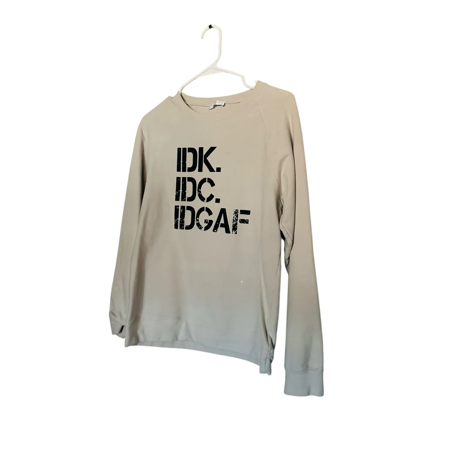 SHESHOW Cream White Black IDK IDC IDGAF Block Letters Long Sleeve Sweatshirt M - Image 2