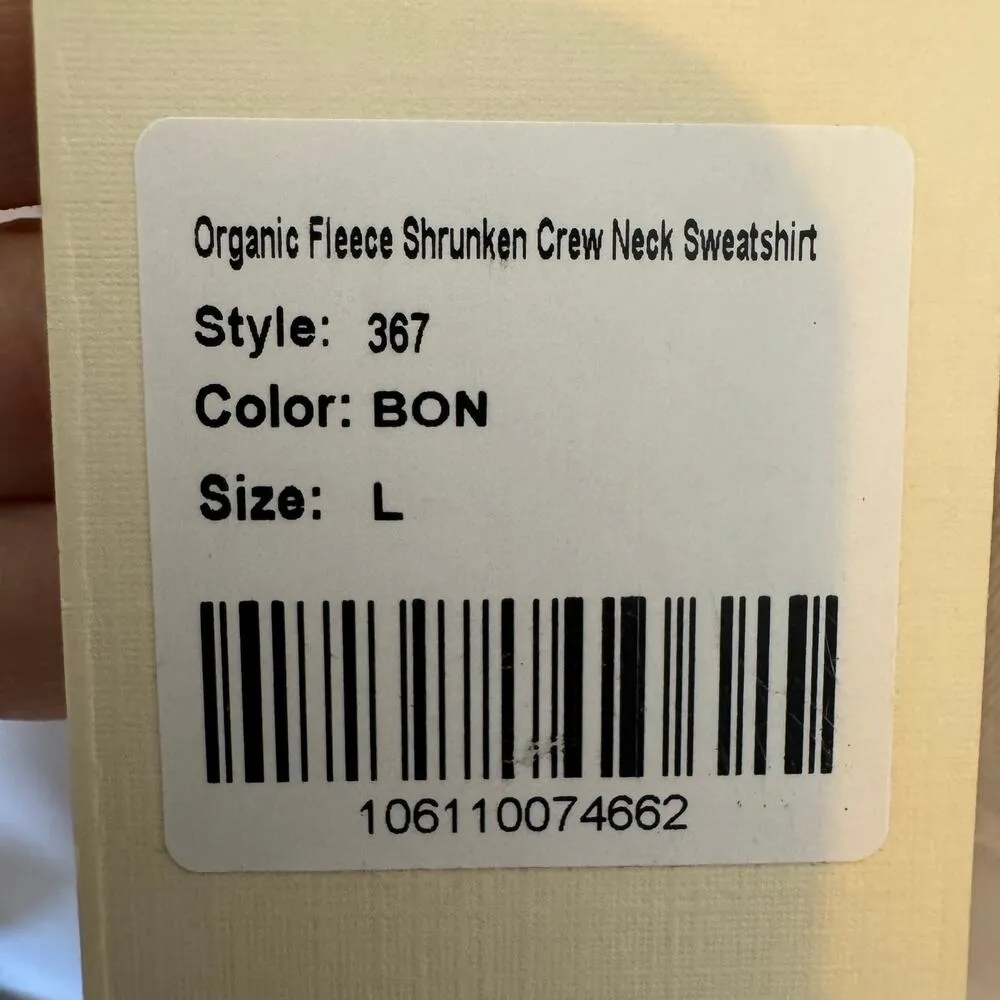 MATE Organic Fleece Crew Neck Sweatshirt L BON Beige Sustainable Cotton NWT Size L - Image 4