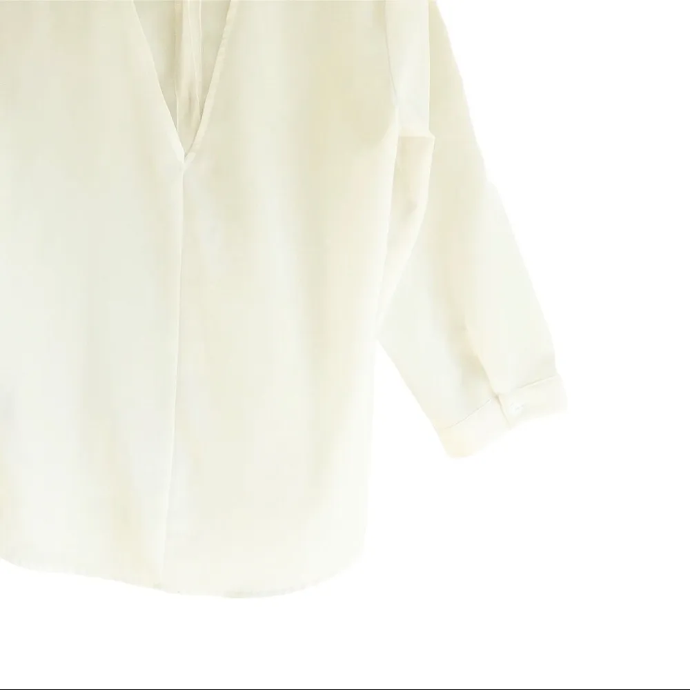 BCX White Sheer Button Up Rhinestone Blouse M - Image 5