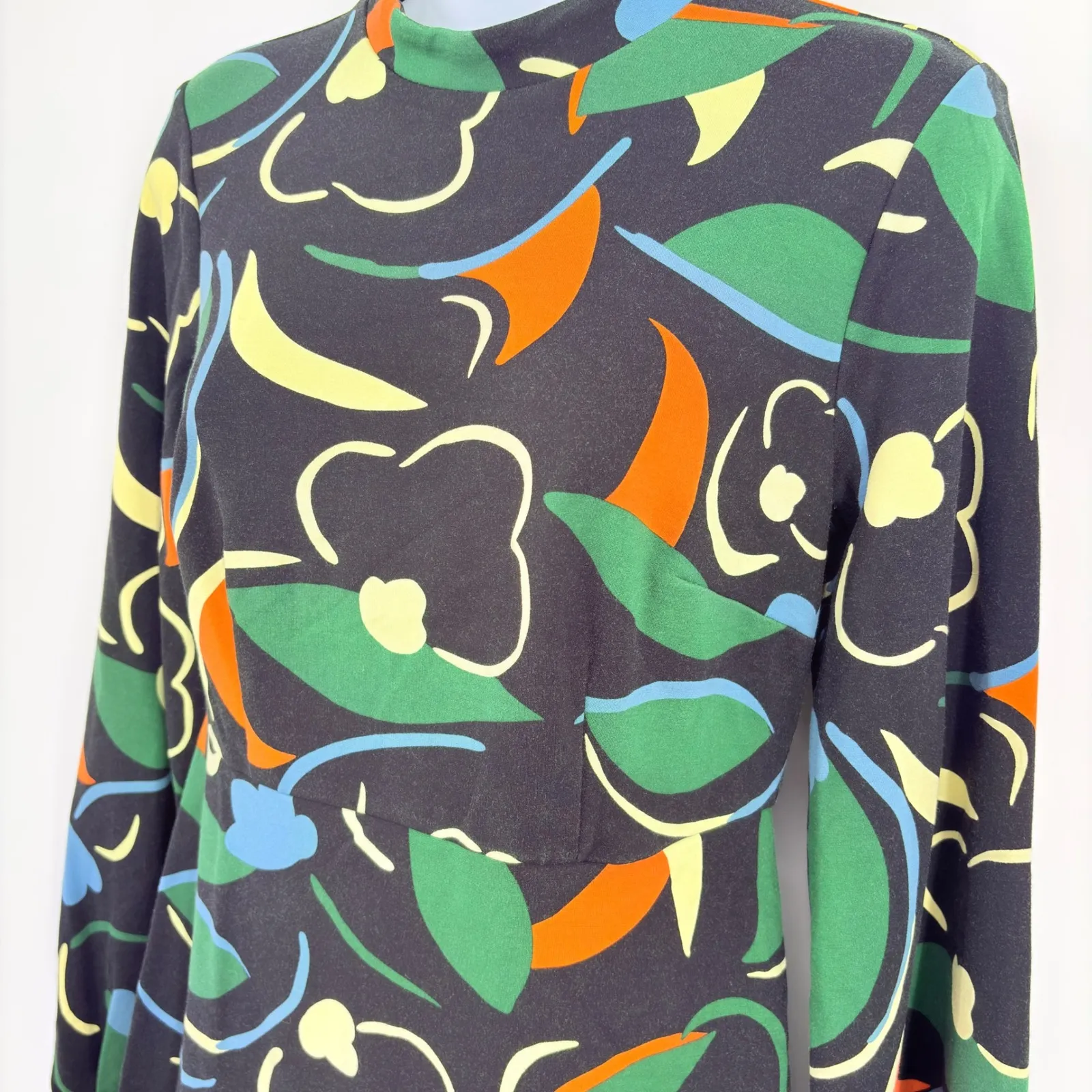 Boden Naomi Floral Jersey Long Sleeve Dress Sz 4R Feminine A Line Artsy Print Black - Image 2