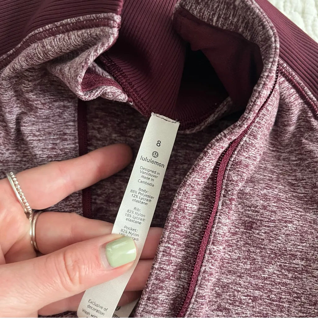 Lululemon Always Alert 1/2 Zip Heathered Garnet size 8 - Image 2