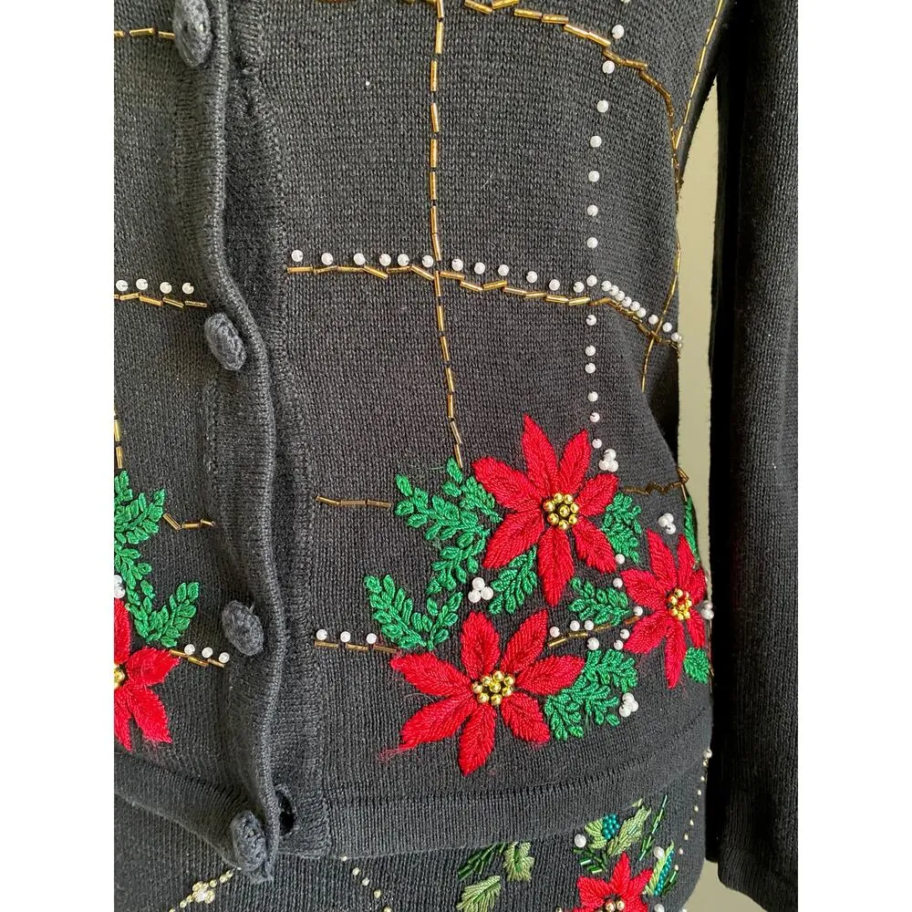 christmas sweater Vintage cardigan skirt set embroidered beaded - Image 6