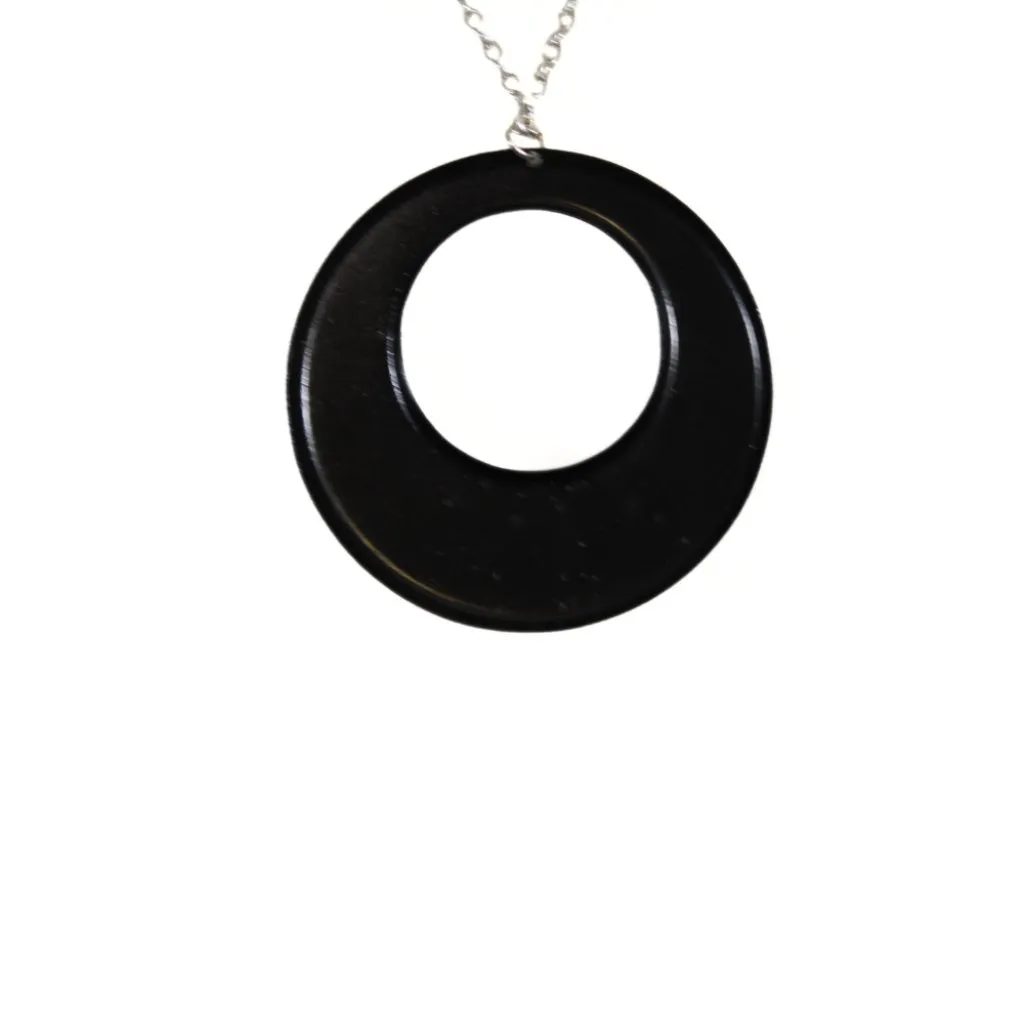 Vintage Y2K Early 2000s Long Chain Necklace Black Hoop Charm - Image 5