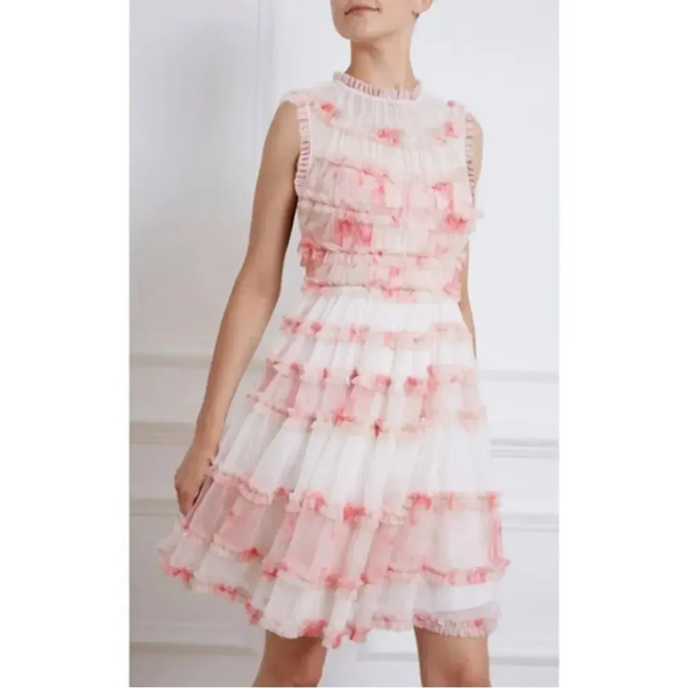Needle and Thread Memory Rose Sleeveless Tulle Mini Dress Pink White Size 6 - Image 4