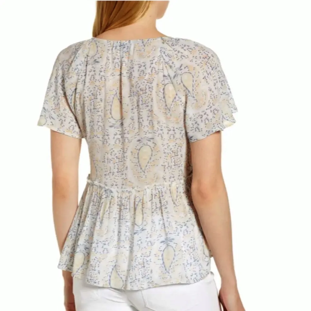 Lucky Brand Pastel Paisley Floral Print Peplum Top M - Image 2