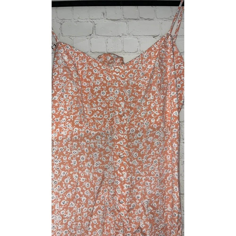 Flynn Skye Pink Floral Maxi Dress Tie Front Spaghetti Straps Button Down Size L - Image 3
