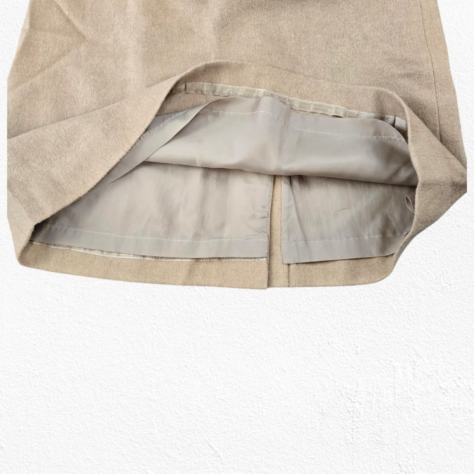 90s Vintage Talbots Beige Pure Camel Hair Leather Trim Skirt Size 4 Petites - Image 5