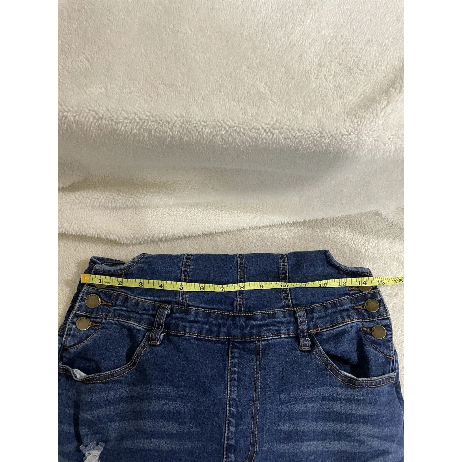 American Bazi Denim Overalls Size Large Blue Jean Stretch Distressed Skinny - Image 10