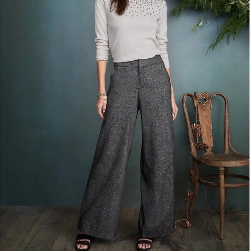 Garnet Hill wool blend lined wide leg trouser pants peppered tweed 14 - Image 13