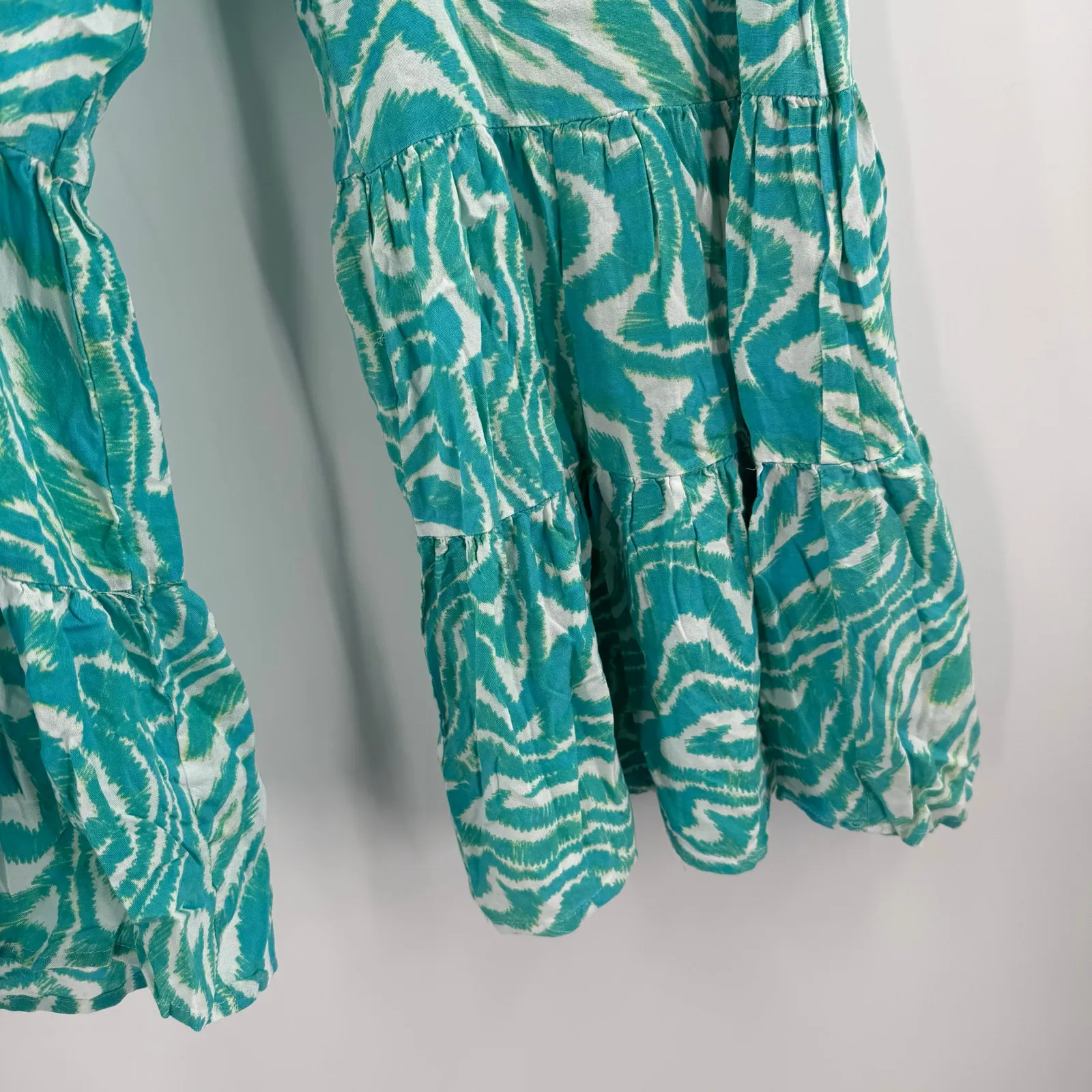 TRUE DESTINATIONS Palazzo Pants Size Medium Beach Resort Coastal Tiered Ruffle Blue - Image 7