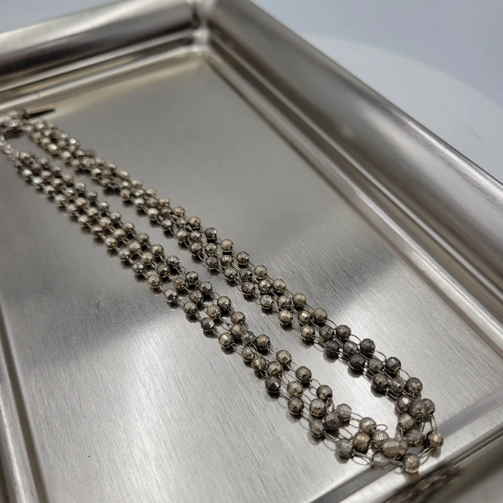 Vtg Napier Three Layered Beaded Necklace Women 18" Silver Tone Metal Ball Signed - Image 6