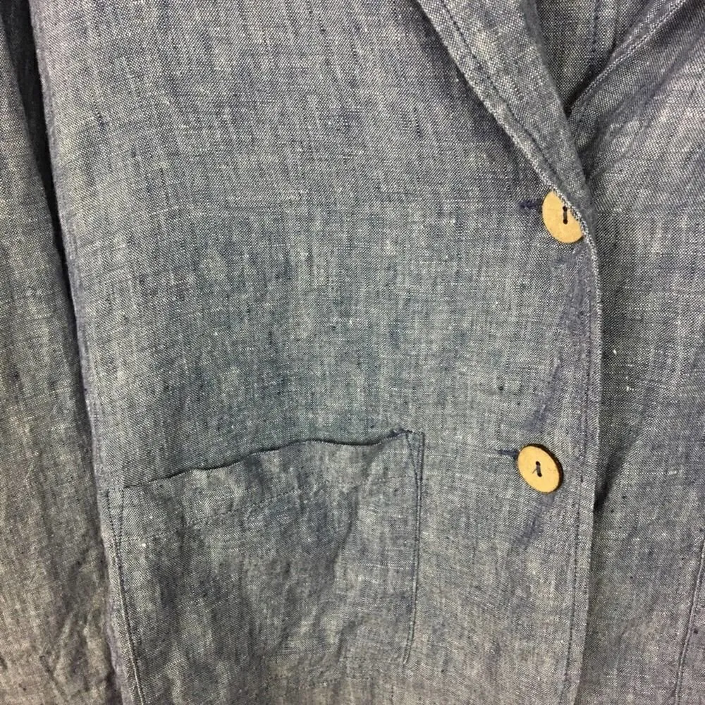 Kenar Linen Blue Chambray Two button Blazer size Medium - Image 4