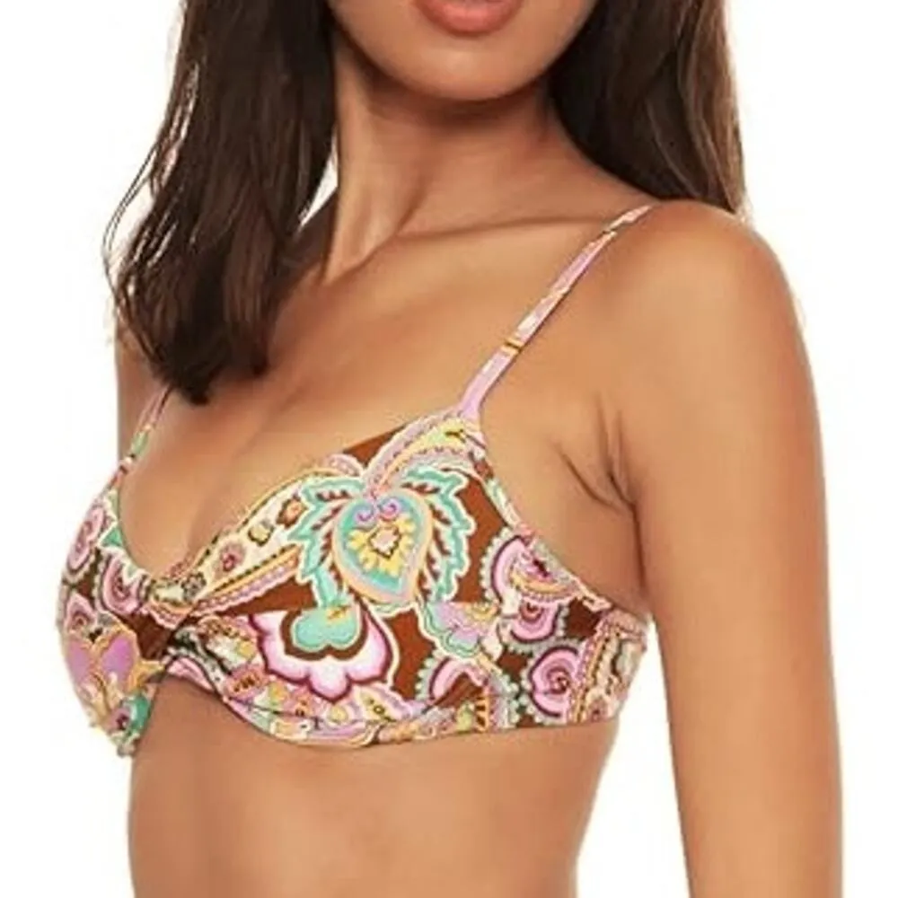 BECCA Groovy Vanessa Twist Underwire Swim Bikini Top Purple Paisley Floral Med - Image 9