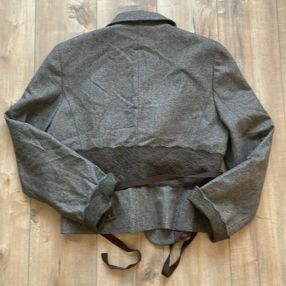 Alain Manoukian French Designer Tweed Wool Blazer Lace Embellished Sz 14 Brown - Image 10