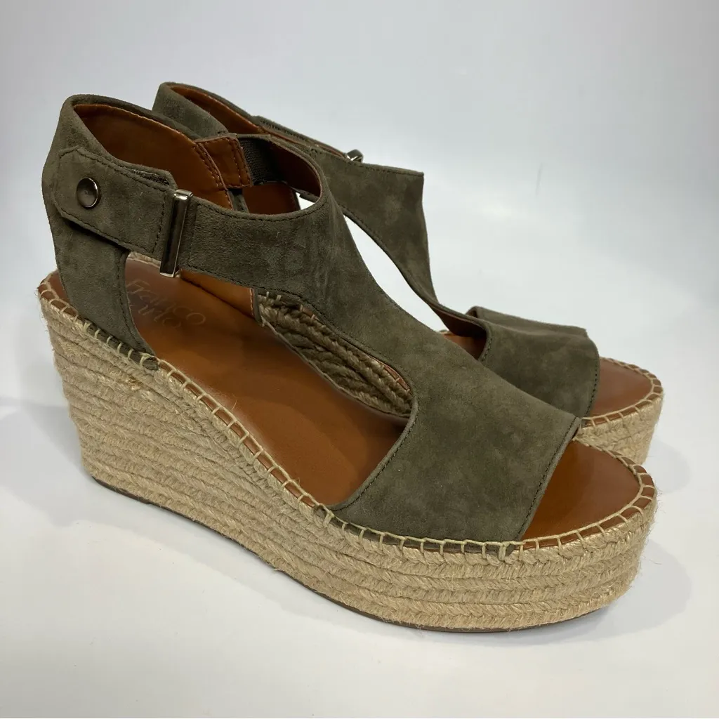 Franco Sarto treasure 2 wedge espadrilles olive‎ green suede womens size 9.5 - Image 4