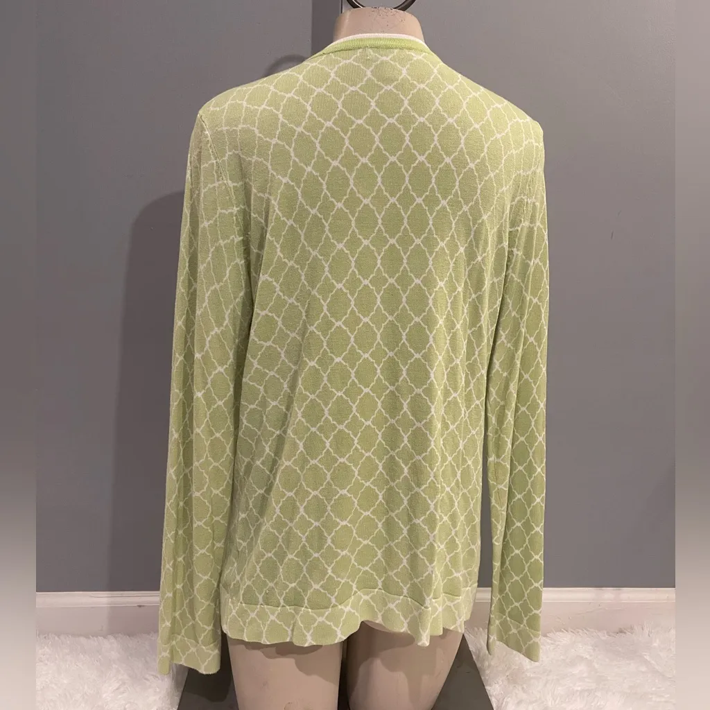 Charter Club lime green white cardigan sweater top shirt woman’s large - Image 2