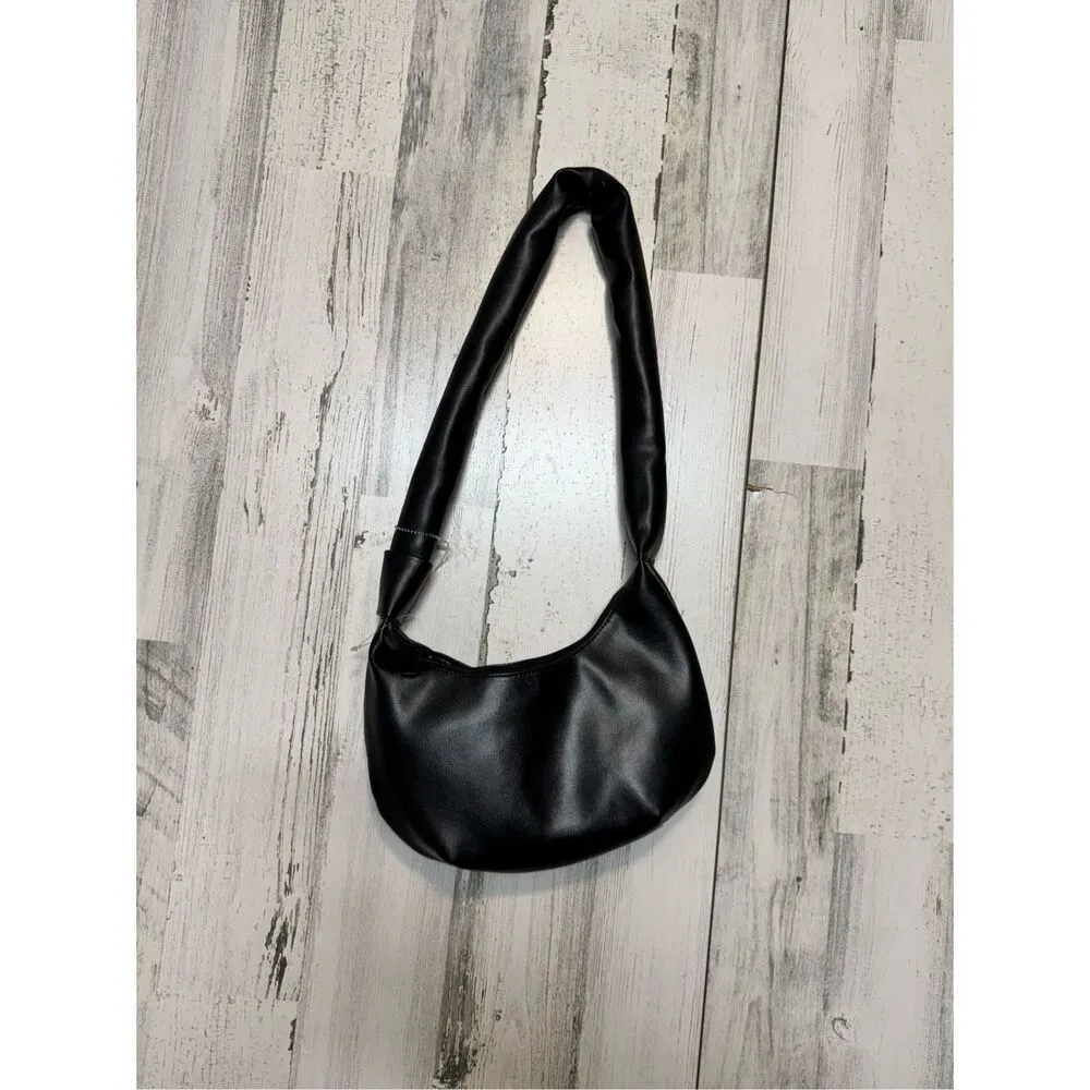 Betsey Johnson Black Faux Leather Shoulder Bag | Soft Hobo Purse with Kiss Print - Image 3