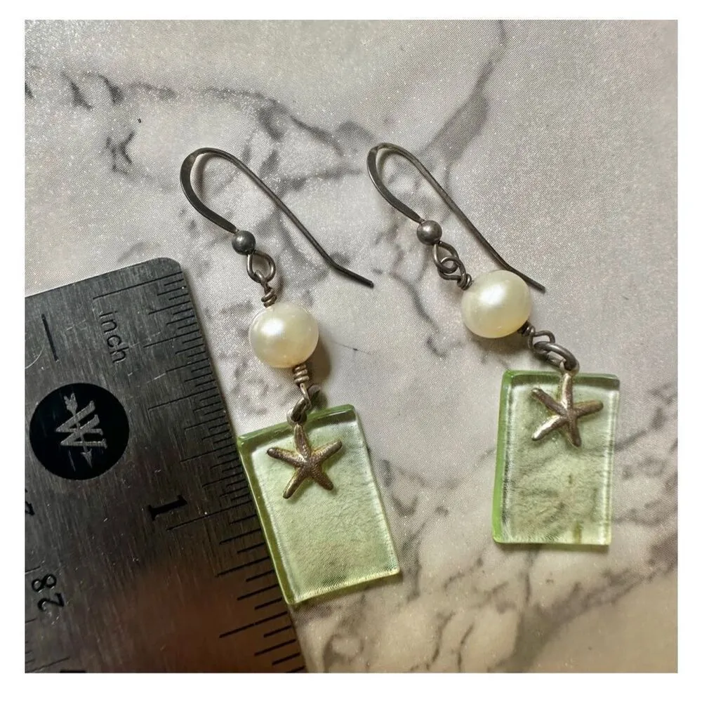 Sterling silver Green pearl starfish earrings - Image 7
