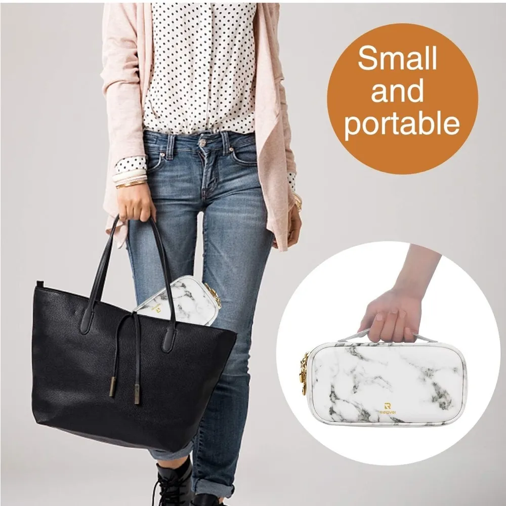 💄Relavel Marble Makeup Brush Bag Organizer💄– 2 Layer Travel Case with Handle ~sm White - Image 8