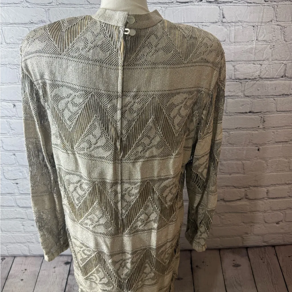 Vintage Damian’s silver gold crochet drop waist dress large - Image 14