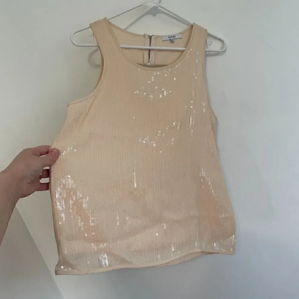 RO&DE ANTHROPOLOGIE Cream Beige Sequin Overlay Sleeveless Cutout Back Tank Top M - Image 7