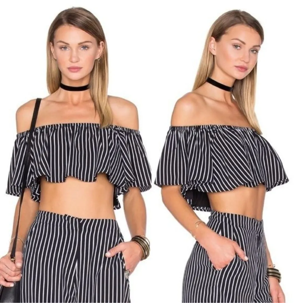 House of Harlow 1960 x Revolve Bree Striped Crop Top Black and White Size S - Image 2