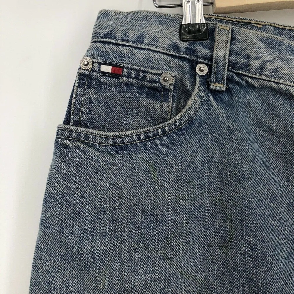Tommy Hilfiger Y2K Size 12 Cut Off Jean Shorts High Waist Light Wash - Image 3