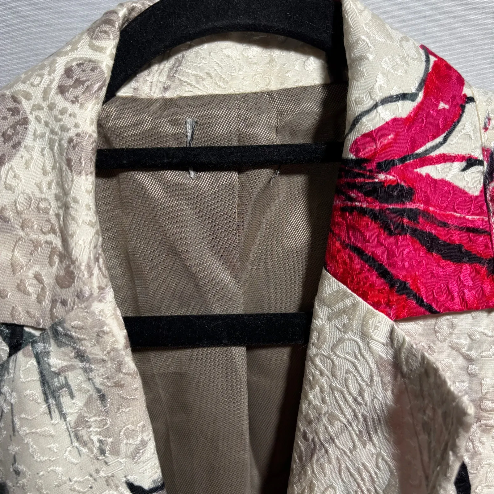 Art to‎ Wear Floral Jacket Cream Red Black Textured Blazer Artsy Unique Womens L Size L - Image 4