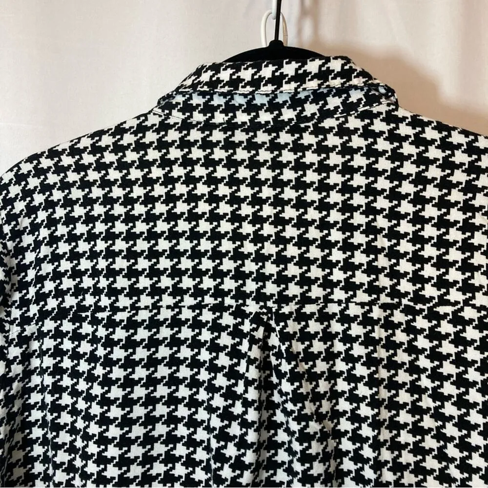 Big Dart Retro Black White Houndstooth Plaid Button Up Long Sleeve Blouse Top Size 10 - Image 8
