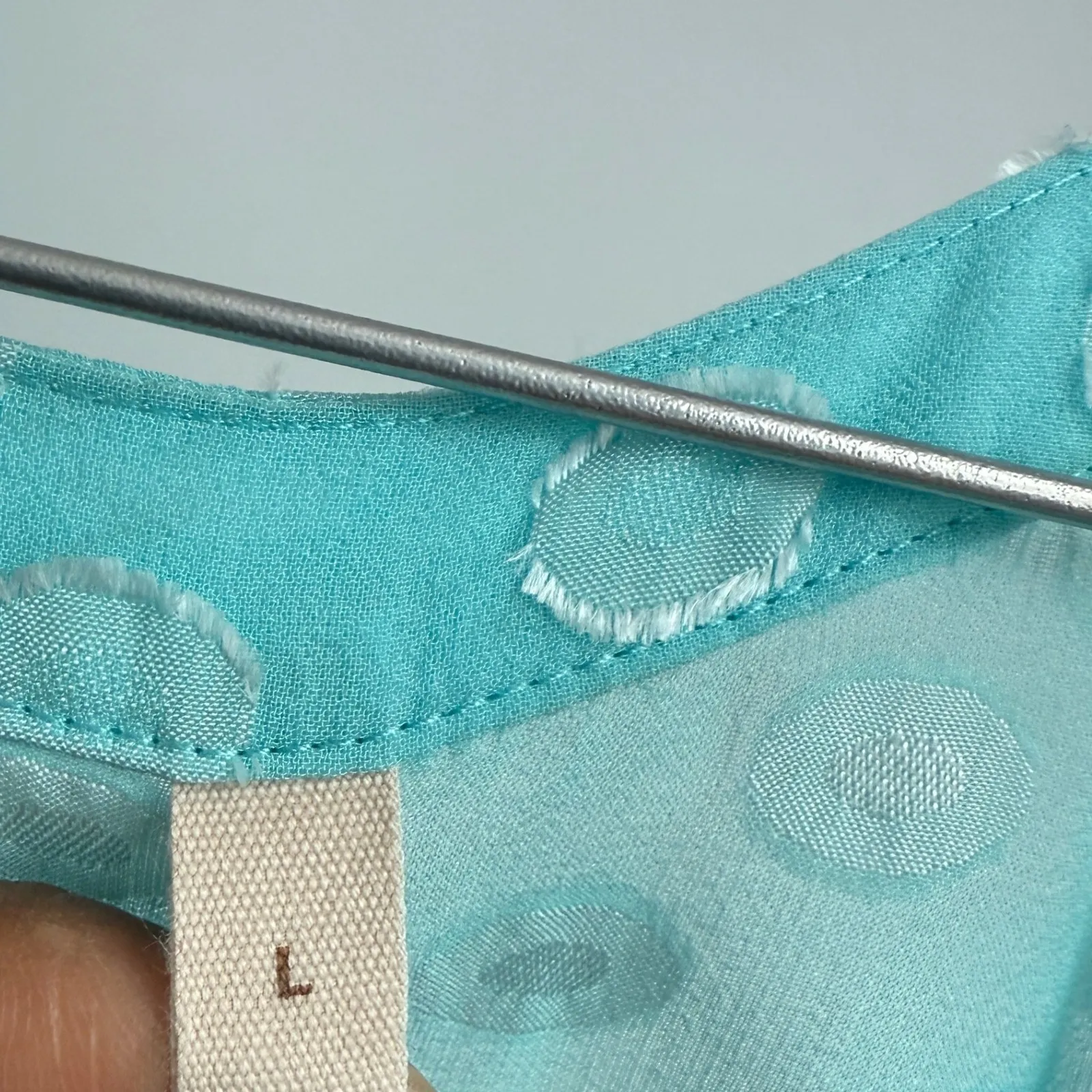 Soft Surroundings Aqua Blue Polka Dot Button Down‎ Short Sleeve Top L - Image 5