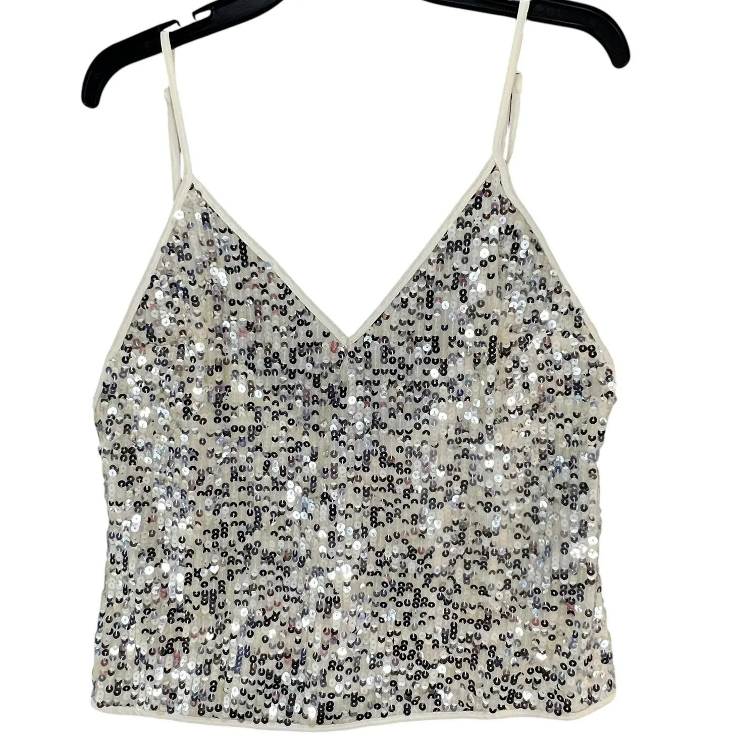 Goldie Twilight Camisole Top Womens M Silver Cream Sequin Sparkles Shimmer Glam - Image 6