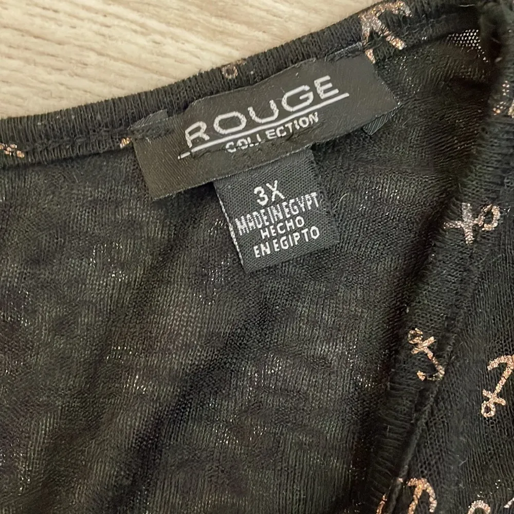 Rouge Collection Black with Shimmery Gold Anchor Print Lightweight Women's Tee Size 3X - Image 7