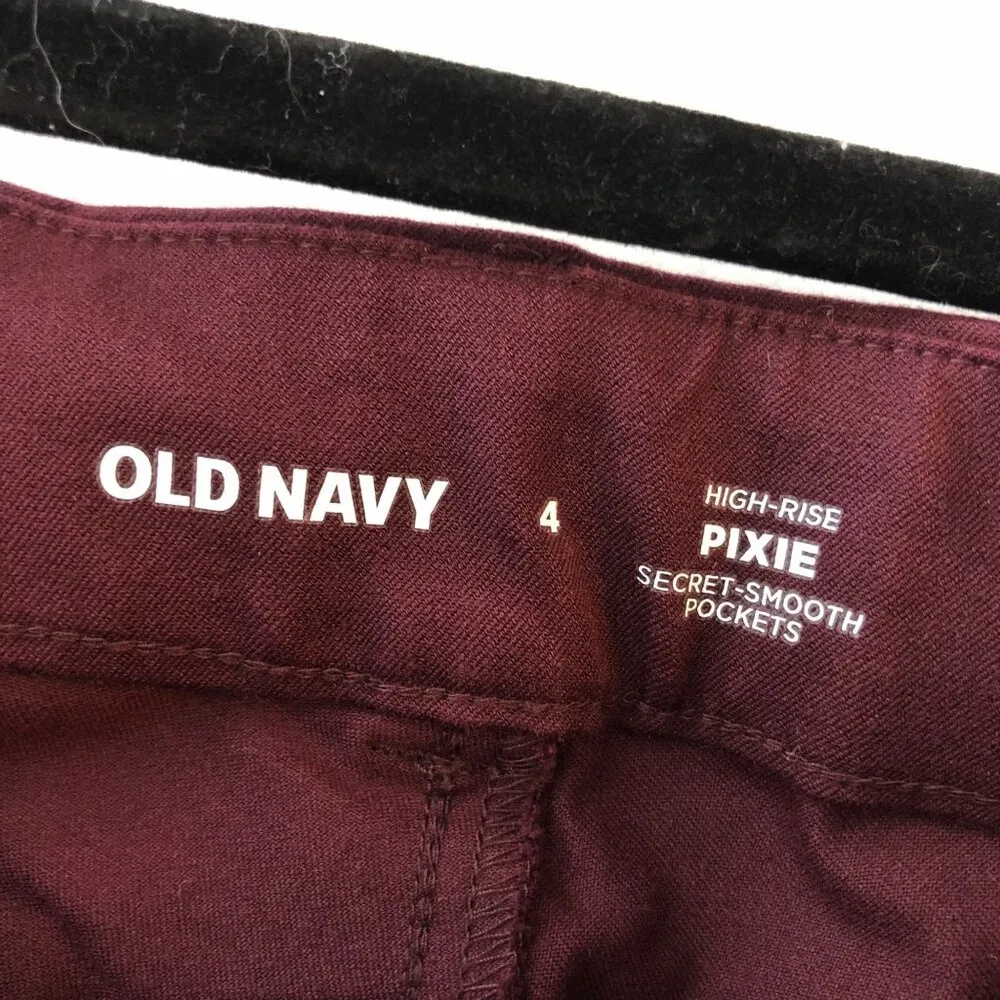 Old Navy Womens Pixie Pants High Rise Secret Smooth Pockets Burgundy 4 - Image 3