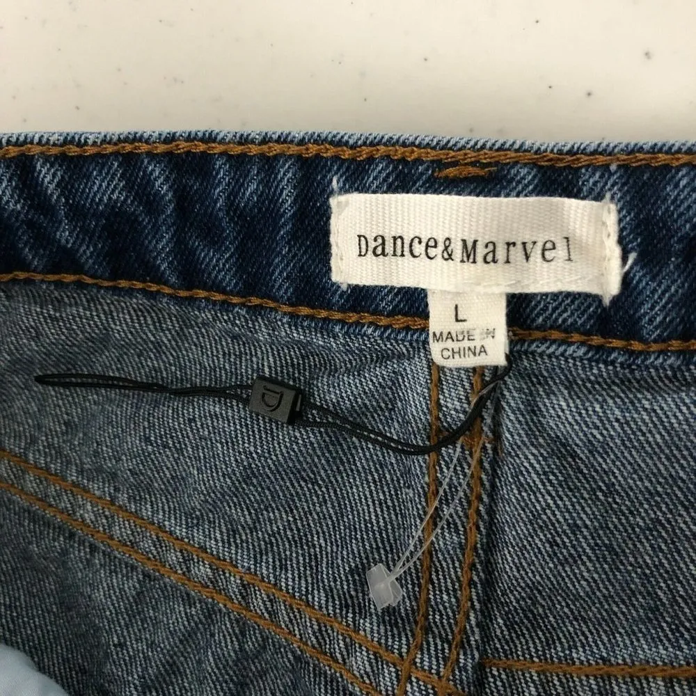 Dance & Marvel Denim Mini Skirt Distressed Full Zip Medium Wash L - Image 3