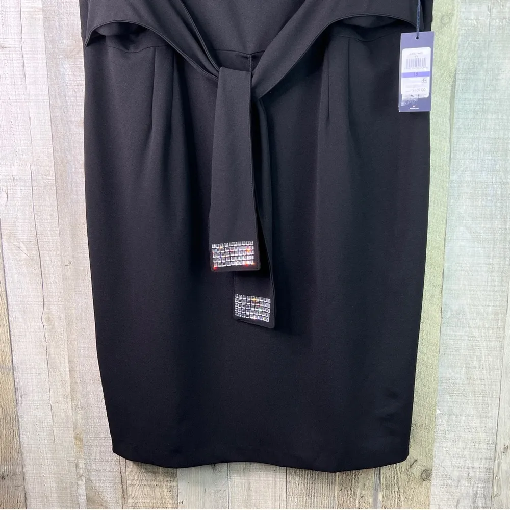 Tommy Hilfiger Size 18 Black Sequin Tie Sheath Sleeveless Dress Back Zipper - Image 5