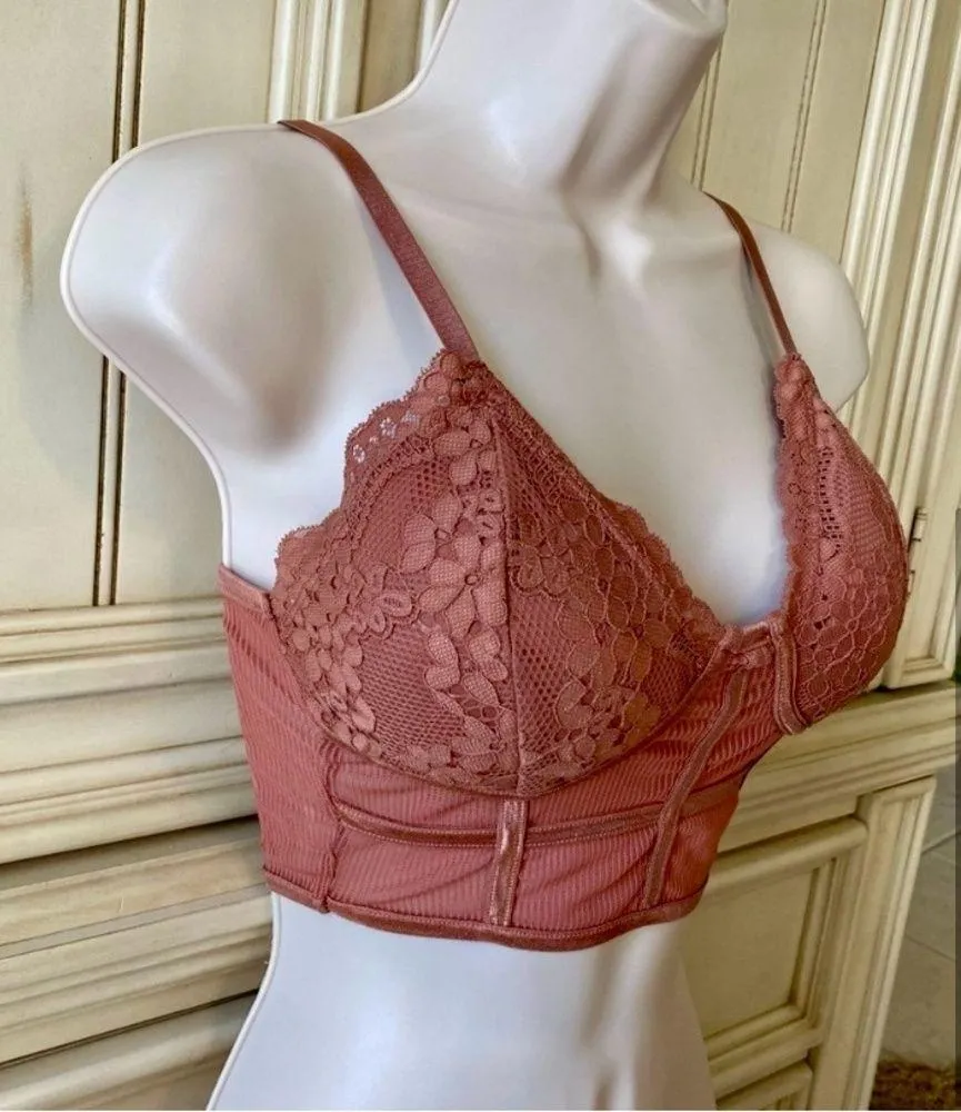 Bozzolo Corset Bodice Style Mauve Lace Bra Bralette Top with Padded Cups  S - Image 2