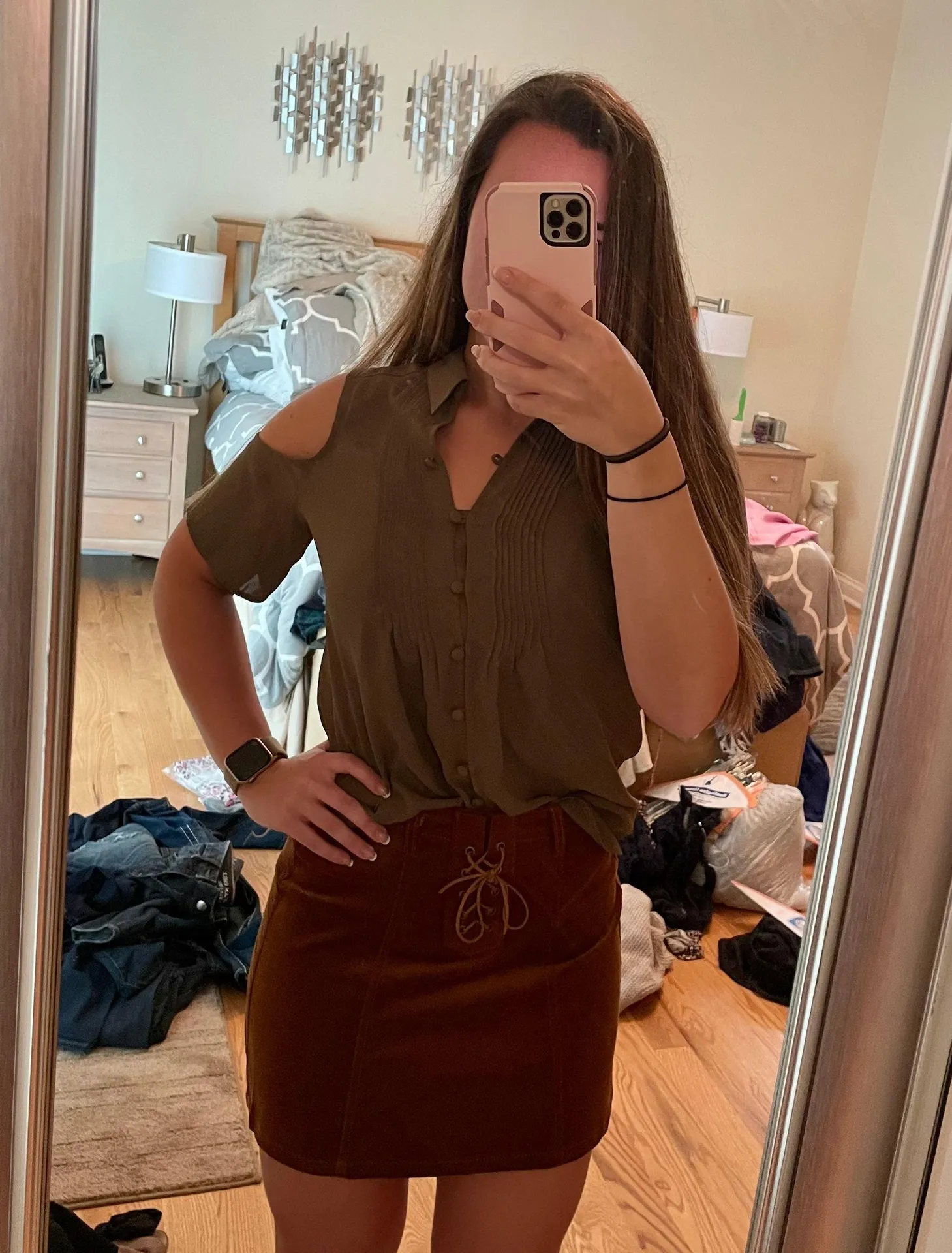 Cold Shoulder Army Green Top - Image 2