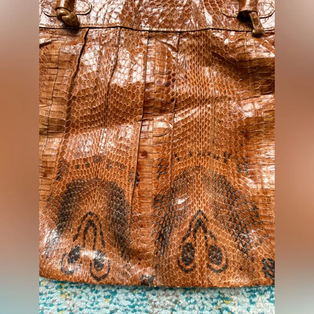 Vintage faux snakeskin tan leather satchel purse Brown - Image 3