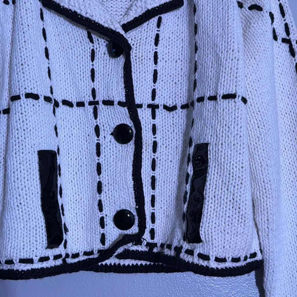 Vintage Cardigan Jacket Michael Simon New York Plaid Knit White and Black Size L Size L - Image 3