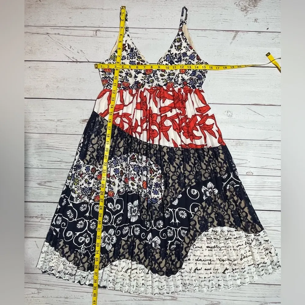 Maeve  Isa Mixed Media Pleated Lace Red White & Blue Midi Dress - Image 11