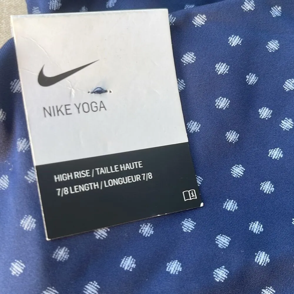 Nike blue & white polka dot yoga legging pants high rise 7/8 length size XS NEW - Image 4