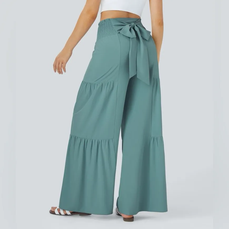 Halara Breezeful High Waisted Shirred Tie Front & Back Wide Leg Flowy Pants - Image 4