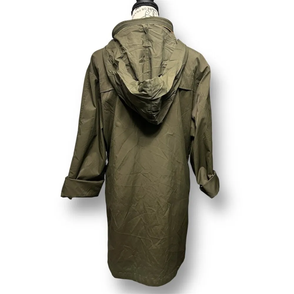 Antonio Melani Olive Green Erin Trench Coat Hooded Gold Zip Utility Outside XL - Image 9