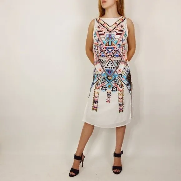 ASOS Petite White Midi Dress Geo Tribal Beaded - Image 21