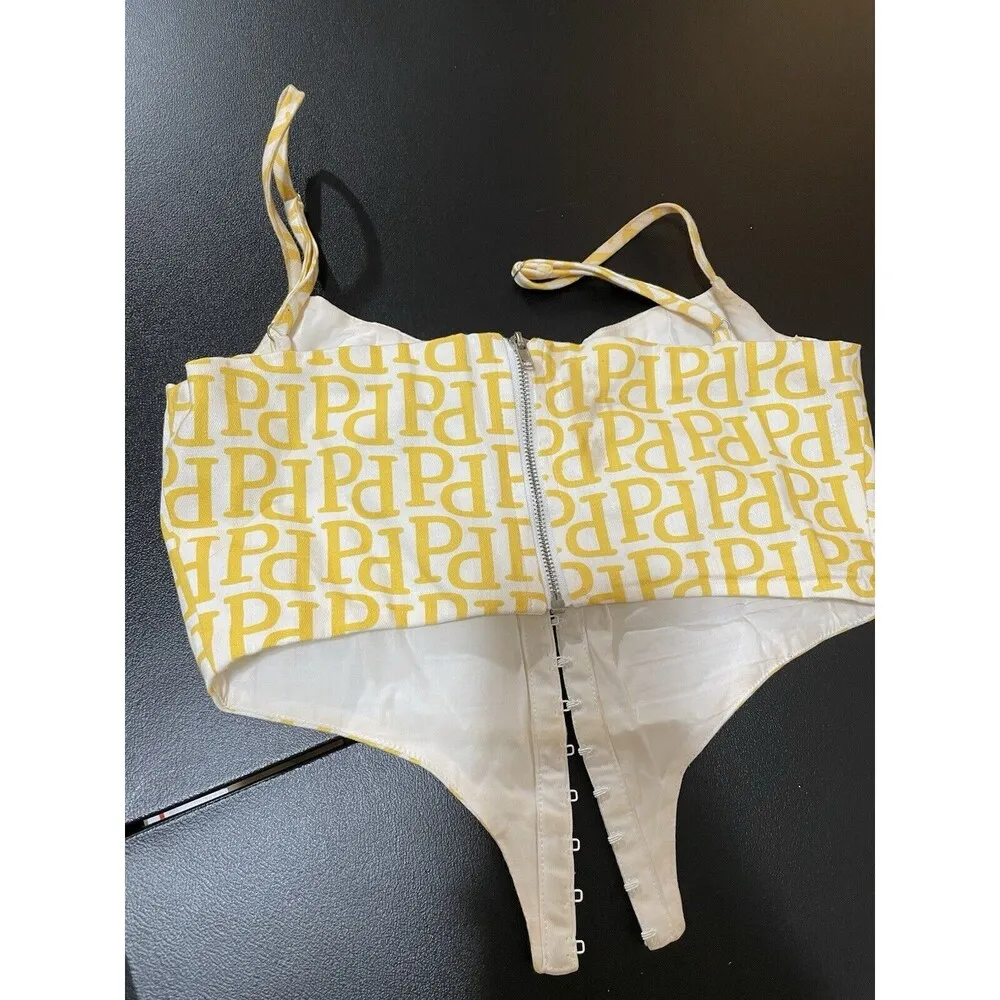 YELLOW AND WHITE MEADOW LOGO Bustier Top Size 2 - Image 4