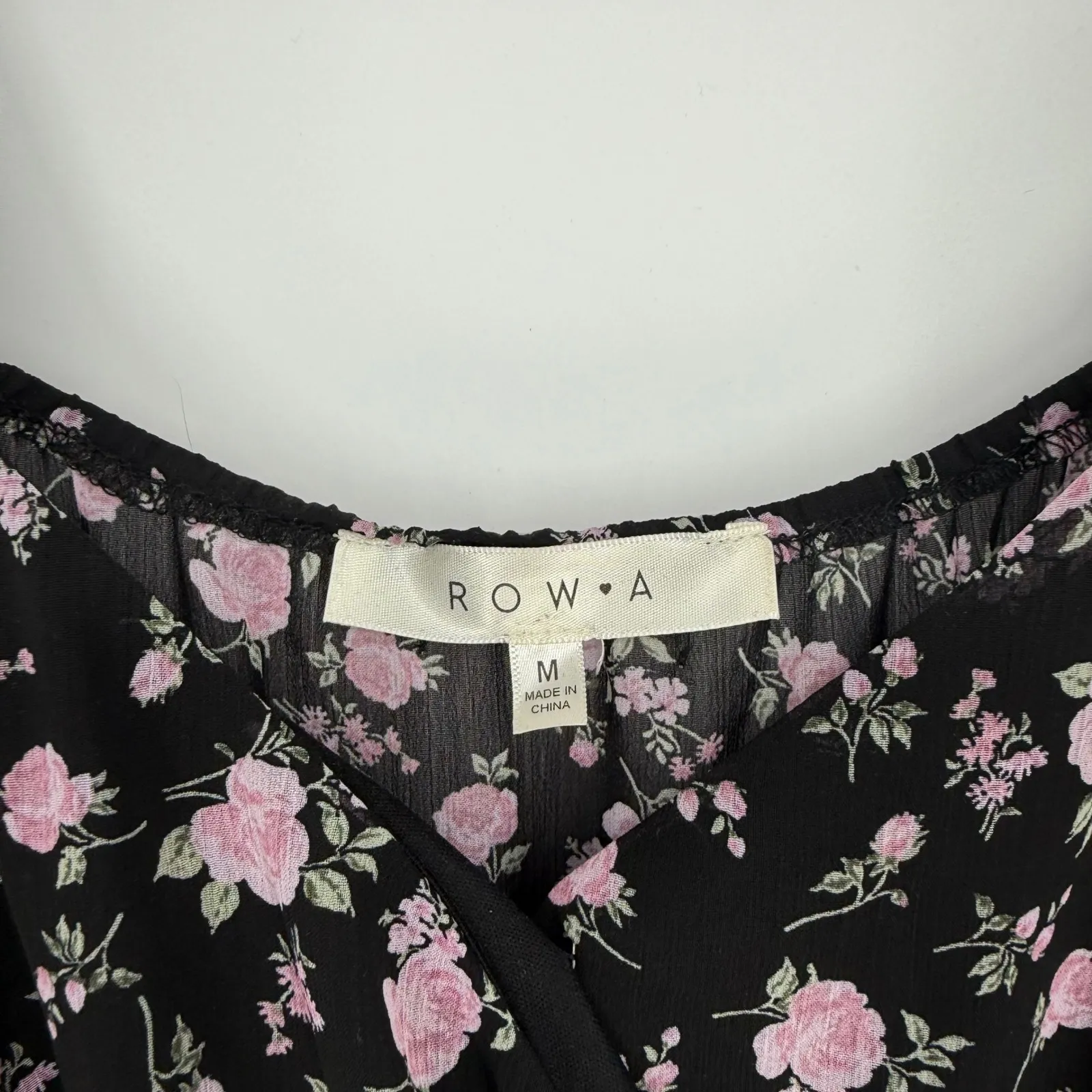 ROW A Black Pink Floral Ruffle Tiered Mini Dress Short Sleeve Square Neck M Size M - Image 3