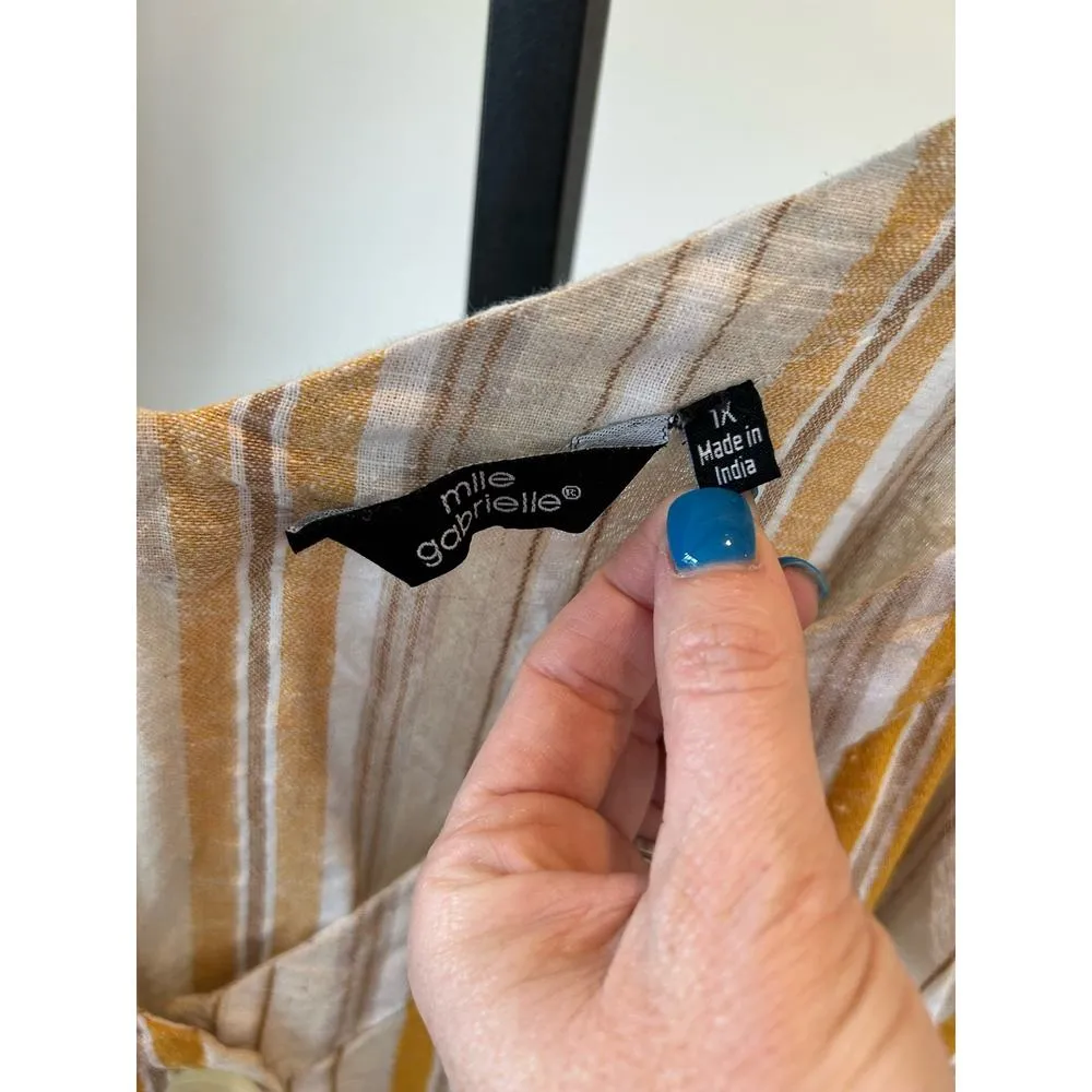 Mlle Gabrielle womens summer dress size 1X yellow stripe sleeveless button front - Image 2