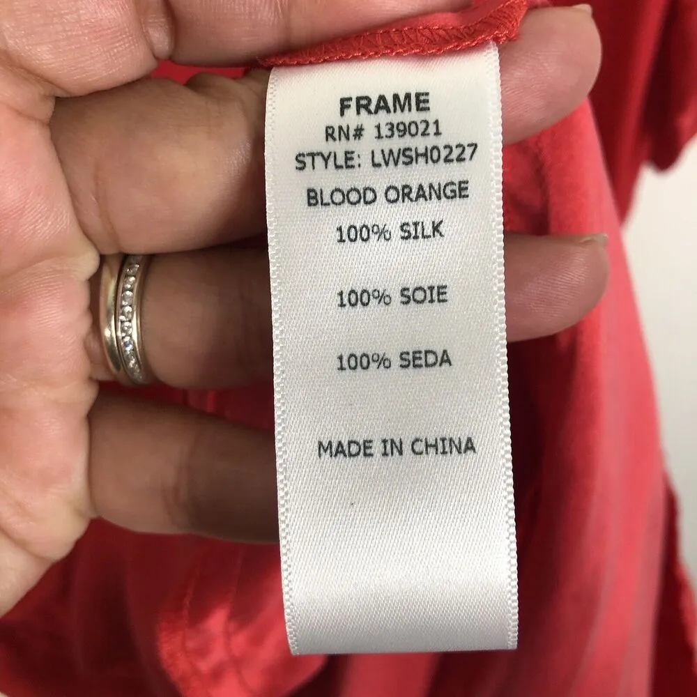 FRAME 100% Silk Blood Orange Lace Up Mini Shirt Dress W/ Pockets Size Small - Image 11