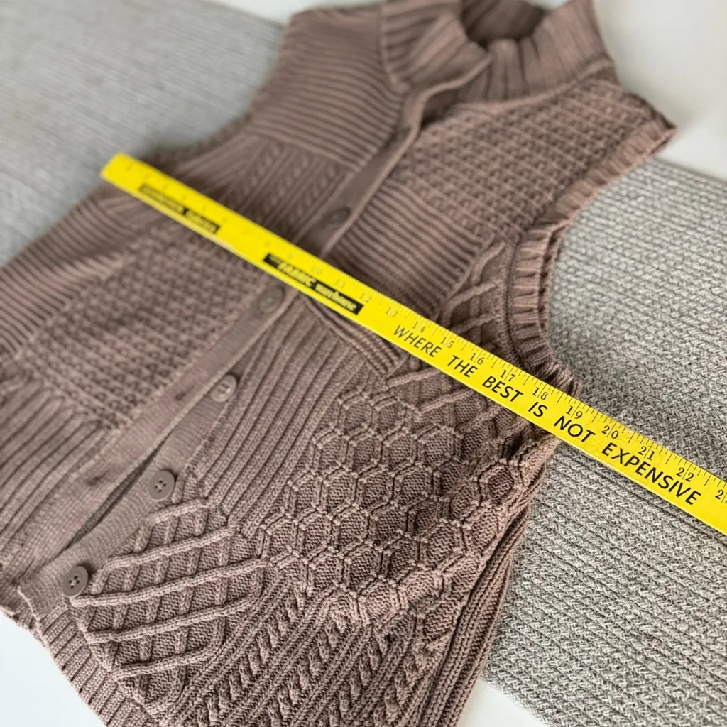 Liz Claiborne Light Brown Cable Knit Mockneck Sleeveless Sweater Vest Sz XL - Image 7